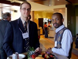 Sebastien Jodoin (left), one of the judges at the Conference, and Demola Okeowo (right), a presenter from Queen's University Faculty of Law